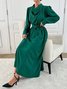 RueChic Women Drape Detailed Long Maxi Dress - Green - View 3