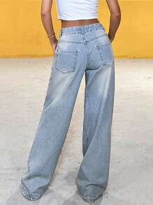SHEIN Cottnline WOMEN WIDE LEG LOW WAIST JEANS - Medium Wash - View 2