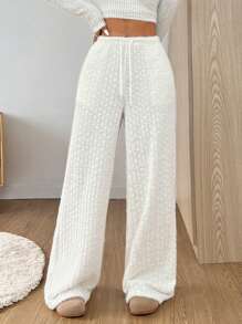 SHEIN EZwear Quần ống rộng màu trơn thường ngày cho nữ, dành cho mùa thu và đông - trắng - Xem 1