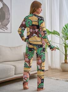 SHEIN Cottnline 2Pcs Viscose Cute Bear&Letter Pattern Homewear Pj Set - Multicolor - View 2