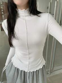 DAZY 1 件女式纯色修身 T 恤，休闲日常穿着，秋季 - 白色 - 查看 8
