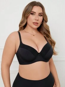 Áo ngực có gọng vá tối giản cỡ lớn - màu đen - Xem 3