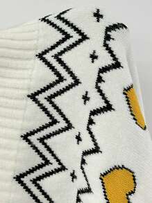 GARFIELD | SHEIN Áo len cardigan dệt kim in chữ và mèo giản dị cho nữ tay áo raglan cài nút - trắng - Xem 6