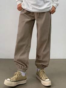 DAZY Pantalon décontracté à taille coulissante avec poches, coupe fuselée, couleur unie. Pantalons de jogging pour hommes, automne - Kaki - Voir 8