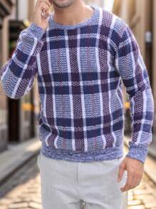 Manfinity Mode Casual geruite gebreide herentrui, lente/herfst
