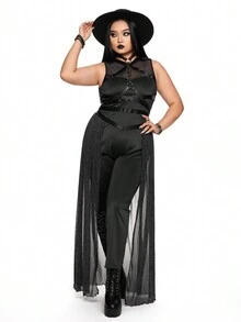 ROMWE Goth Tuta in rete sexy da donna taglia curvy per Ognissanti