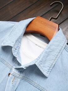 Manfinity Homme 男士长袖破洞毛边双口袋牛仔衬衫上衣（不含T恤），秋季款