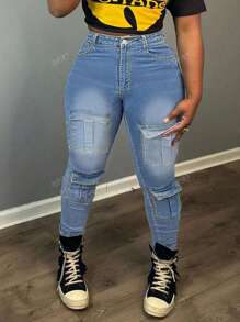 Women's Skinny Fit Jeans With Cargo Pockets