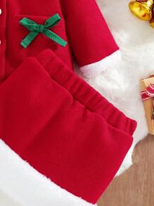 SHEIN 女婴节日蓬松披肩和裙子套装，适合圣诞节 - 紅色 - 查看 7