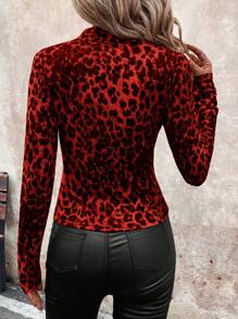 SHEIN Clasi Leopard Print Long Sleeve Casual T-Shirt For Women Fall Women Clothes,Leopard Costume