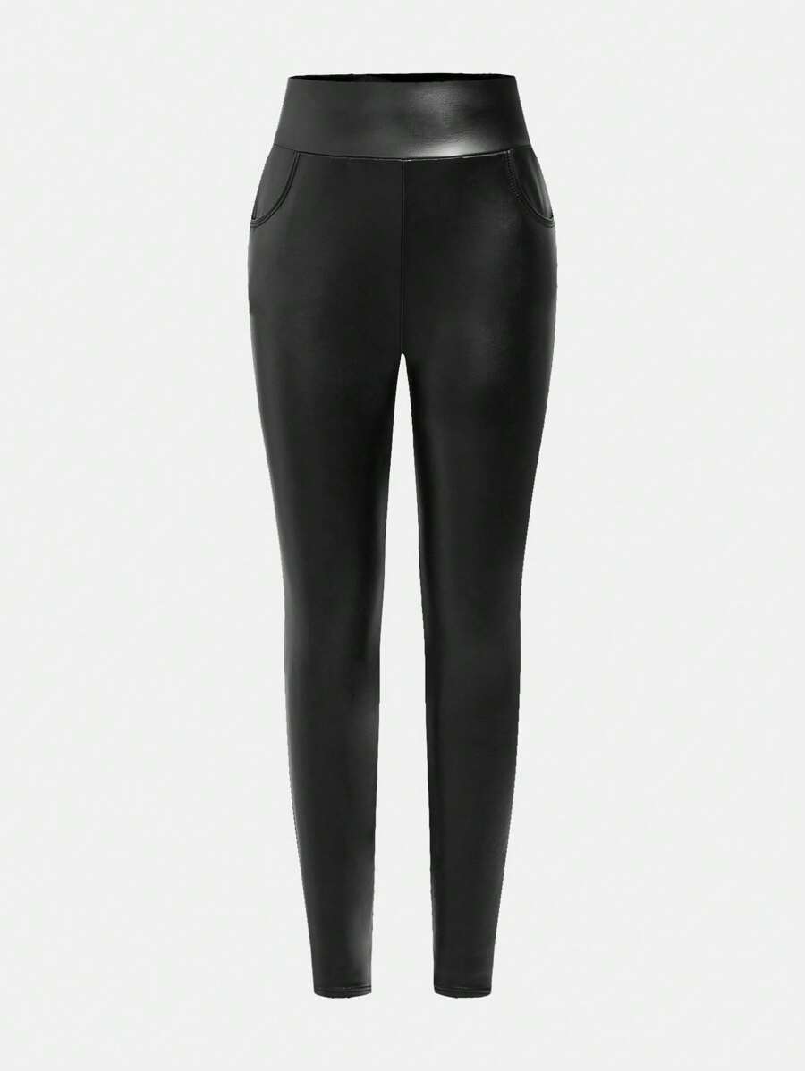 SHEIN Leap Crew Tween Girls Casual Minimalist Comfortable High Waisted With Pockets Leggings - Black - View 1