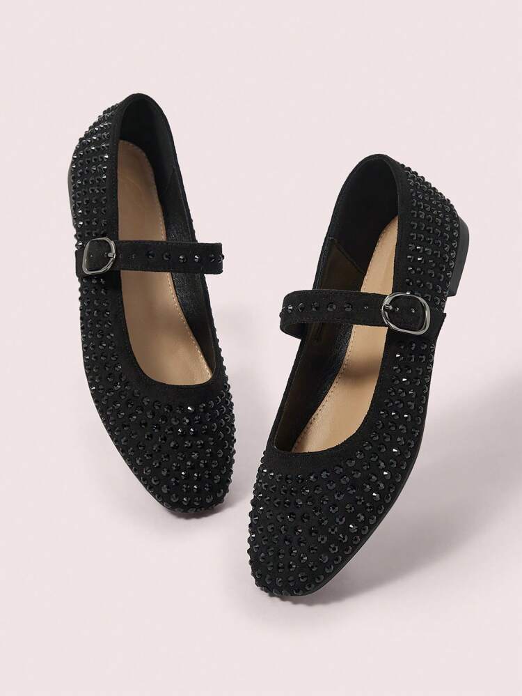 CUCCOO DOLLMOD Women's Fashion Black Mary Jane Rhinestoned Shoes, Commuting, Dating, Party, Holiday, Campus, Sweet For Vibe And Spring Shoes Spring Break Easter For Christmas Spring Shoes