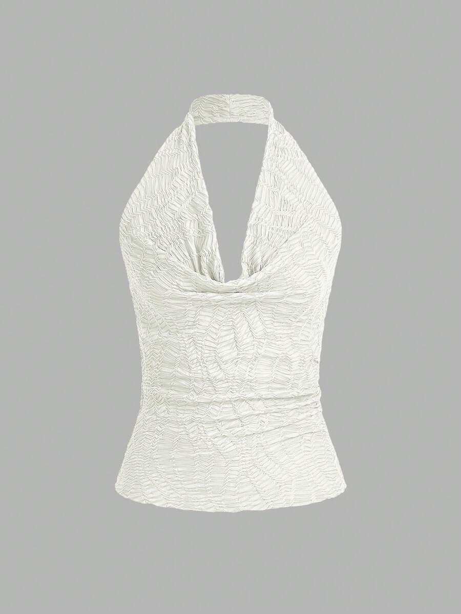 SHEIN Essnce 女士纯色荷叶边领休闲背心 - 白色 - 查看 1