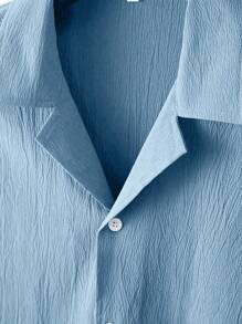 Manfinity Homme Men's Solid Color Short Sleeve Casual Shirt - Blue - View 3