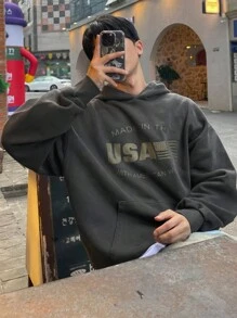 DAZY Letter Print Thicken Hoodie Sweatshirt For Men, Autumn - Grey - View 7