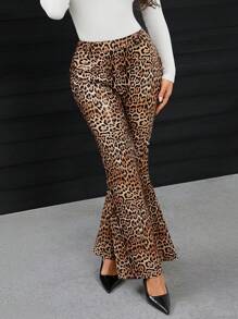 SHEIN SXY Pantalones acampanados de mujer con estampado de leopardo, otoño/invierno