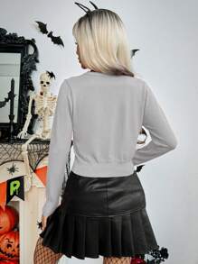 Chiquease Dames Halloween Spinnenweb Print V-hals Cardigan