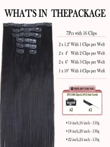 Seamless Clip Ins 7 piezas Extensiones de cabello humano de inserción invisible con clip liso Yaki 1B# 110g/130g/150g, cabello completo con PU sin costuras - S1B - Ver 3