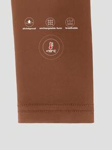 XLLAIS 女士纯色长袖休闲上衣，圆领修身棕色T恤，适合春、夏、秋、冬、情人节穿着 - 駝色 - 查看 5