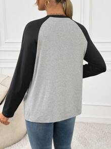 SHEIN 孕妇休闲日常心形印花撞色插肩袖 T 恤，秋季，冬季