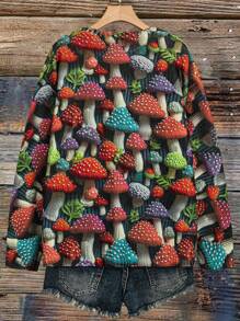 SHEIN LUNE Women's 3D Mushroom Print Crew Neck Pullover Sweater Knit Pullover Fall Winter Outfit