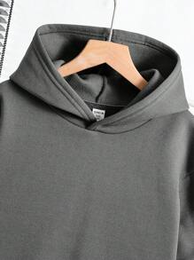 SHEIN Tween Boys' Casual Graffiti Print Hooded Long Sleeve Knit Sweatshirt - Dark Grey - View 2