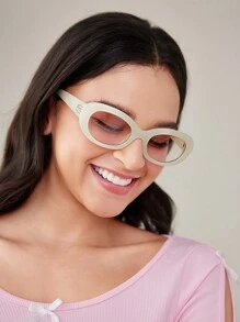 SHEIN MOD 1 件女士可爱全框时尚眼镜，适合度假 - 白色 - 查看 4