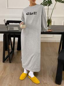 DAZY 字母格纹印花拼接宽松休闲休闲连衣裙 - 灰色 - 查看 5