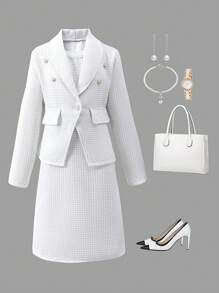 Tween-Mädchen High-End Elegante Lady Style Jacke mit Anzug, Herbst/Winter - Weiss - Übersicht 1