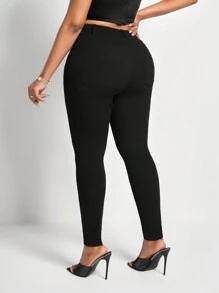 Slaydiva 女士修身简约黑色紧身裤，百搭秋冬季款 - 黑色 - 查看 2