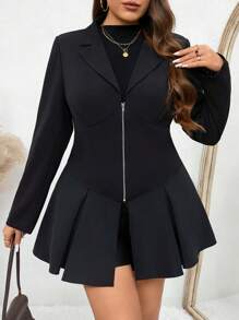 SHEIN LUNE Plus Size Slim Fit A-Line Blazer With Lapel Collar Thanksgiving Outfit Women New Years Women Outfit Winter Dresses Winter Clothes Women Rave Outfits