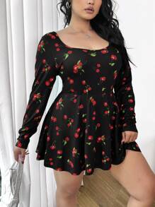 SHEIN EZwear Plus Size Women Cherry Print Jumpsuit - Multicolor - View 4