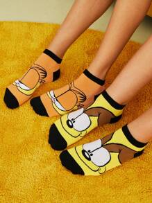 GARFIELD | SHEIN 2 Pairs Cute Cartoon Animal Print Ankle Socks
