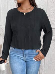 SHEIN LUNE 大码休闲纯色长袖 T 恤冬季服装 - 深灰色 - 查看 5