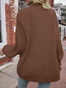 1件女士纯色休闲长袖灯笼袖针织开衫，秋冬季长袖上衣 - 棕色 - 查看 8