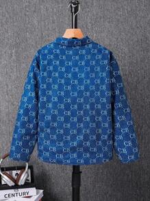 Tween Boys All-Over Print Fuzzy Lining Warm Jacket, Casual For Outdoor, School & Autumn/Winter - Blue - View 2