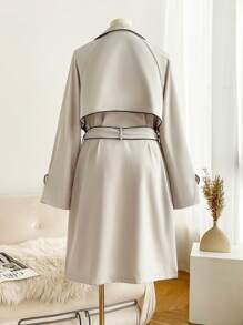 SHEIN Frenchy Plus Size Black Contrast Trim Detail Fall Trench Coat