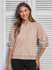 EMERY ROSE 女士秋季灰色拉链长袖夹克 - 杏色 - 查看 5