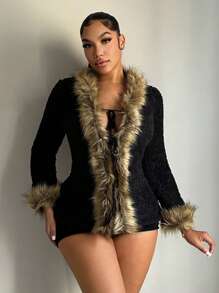 SHEIN SXY Áo khoác mùa đông dài có tấm lót bông thông thường dành cho nữ - màu đen - Xem 3