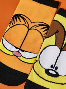 GARFIELD | SHEIN 2 Pairs Cute Cartoon Animal Print Ankle Socks