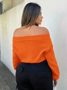SHEIN SXY Sudadera corta para mujer con estampado de letras y hombros al descubierto, estilo primavera - Naranja - Ver 2