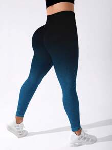 Easithlete Plus Ombre Wideband Waist Sports Leggings Yoga Women Pants - Multicolor - View 5
