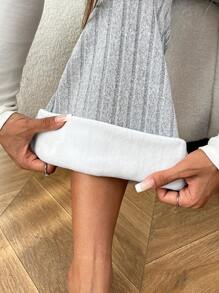 SHEIN PETITE 复合绒宽腰紧身弹力女士打底喇叭裤秋冬季保暖 - 灰色 - 查看 4