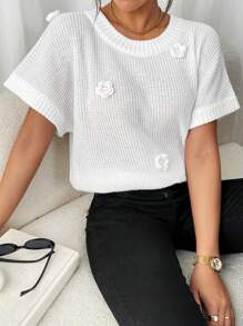 SHEIN Frenchy 女士休闲纯色蝙蝠袖 3D 花朵针织毛衣