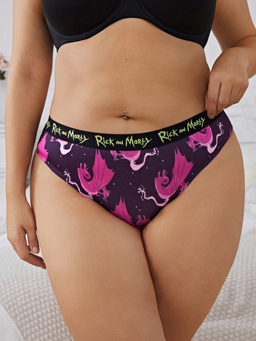 Rick and Morty X SHEIN 2pcs/Pack Comfortable Plus Size Women Underwear - Multicolor - View 1