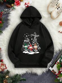 Manfinity Homme Fashion Casual Christmas Funny Element Couples Slim Fit Regular Shoulder Hoodie Sweatshirt, Thermal Lined - Black - View 3