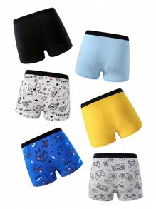 Tween Boy's 6pcs Letter Printed Casual Boxer Shorts For Gaming - Multicolor - View 2