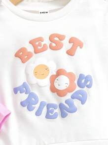 Baby/Kleinkind Mädchen Orange Splicing Süßes Blumen Lässiger Pullover Sweatshirt für Schule, Herbst/Winter