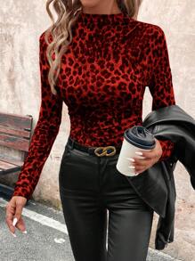 SHEIN Clasi Leopard Print Long Sleeve Casual T-Shirt For Women Fall Women Clothes,Leopard Costume