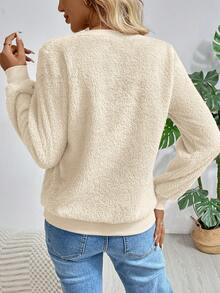 SHEIN LUNE Áo hoodie nỉ trơn màu đơn giản có khóa kéo cho nữ, tay dài cho mùa thu/đông - Màu be - Xem 2